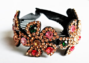HAPPY0000010 HB - FL   3.2X6.7cm Crystal Rhinestone Clamp Bun (Large) (Multiple colors)