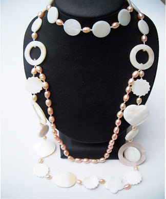 HAPPY000041 PSN - P   Freshwater Pearls and Shells Necklace
