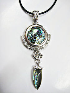 HAPPY000053 SP - AG   6X2.4cm Abalone Shell and Metal Pattern Pendant