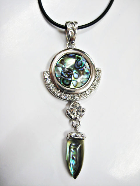 HAPPY000053 SP - AG   6X2.4cm Abalone Shell and Metal Pattern Pendant