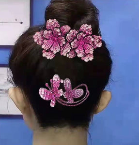 HAPPY00000 12 HB - LS  A Set of Peony Shape Crystal Rhinestone Barrette 6 X 25 CM (Large)