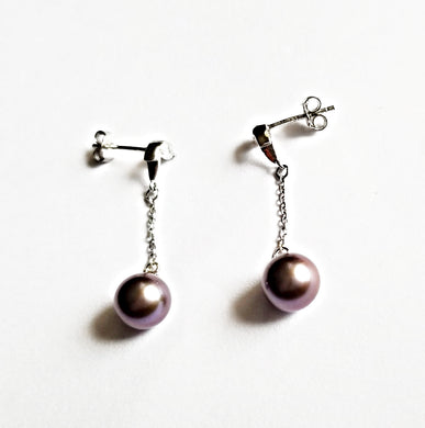 HAPPY000040 PE - DP   8mm Dark Purple Freshwater Pearl Earring